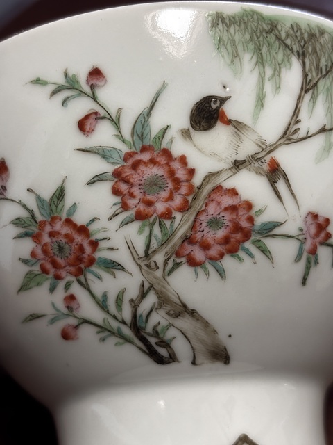 古玩陶瓷粉彩花鳥紋溫鍋真品鑒賞圖