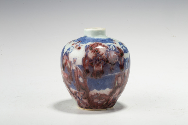 古玩陶瓷清晚·青花釉里紅人物紋小罐真品鑒賞圖