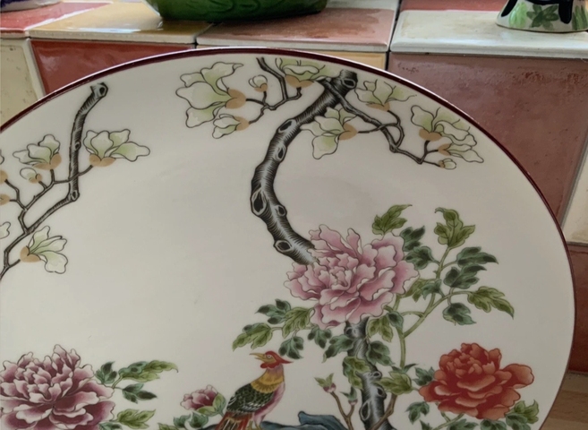 古玩陶瓷粉彩雉雞牡丹圖盤真品鑒賞圖