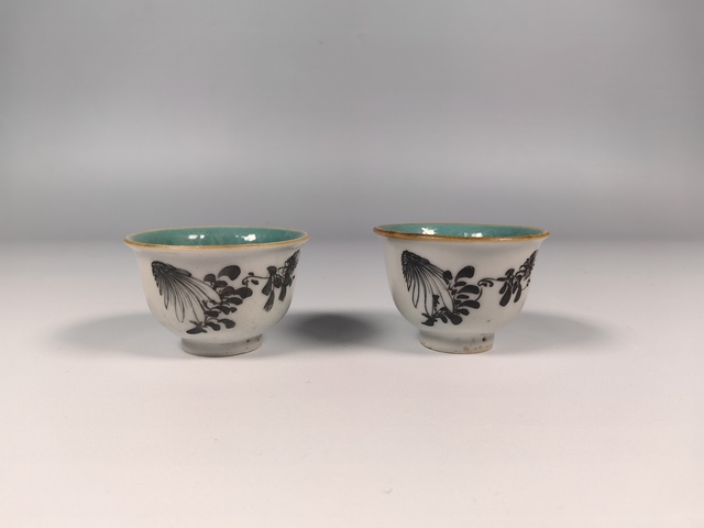古玩陶瓷清乾隆墨彩花卉詩文茶園一對真品鑒賞圖