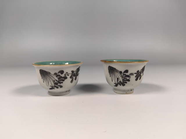 古玩陶瓷清乾隆墨彩花卉詩文茶園一對真品鑒賞圖
