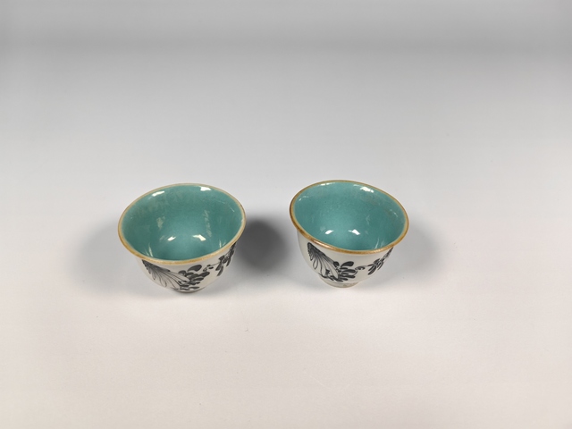 古玩陶瓷清乾隆墨彩花卉詩文茶園一對真品鑒賞圖