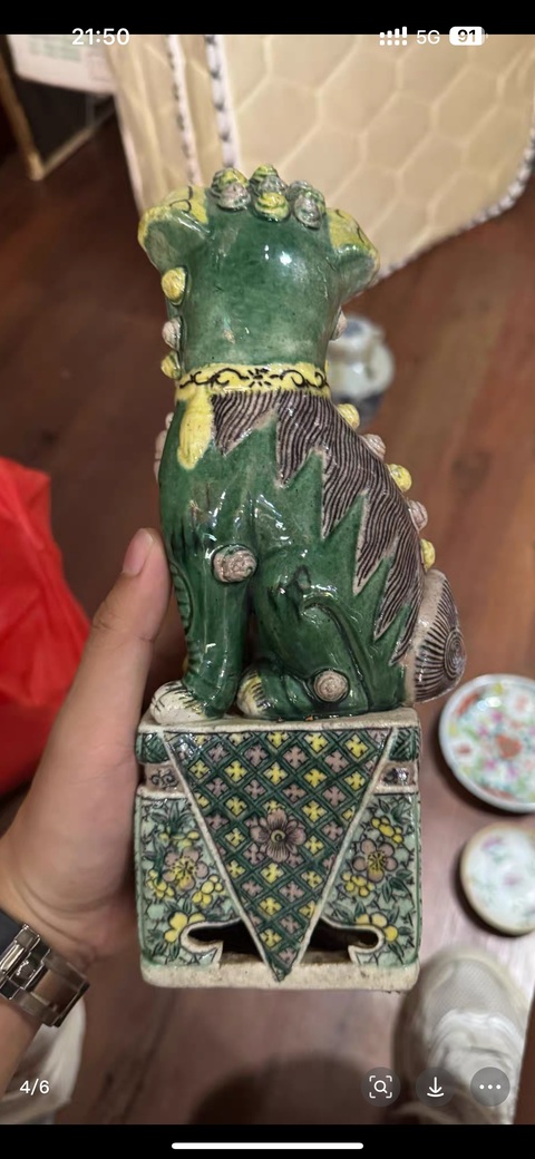 古玩陶瓷素三彩獅子瓷像一對真品鑒賞圖