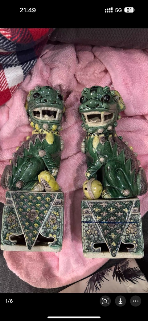 古玩陶瓷素三彩獅子瓷像一對真品鑒賞圖