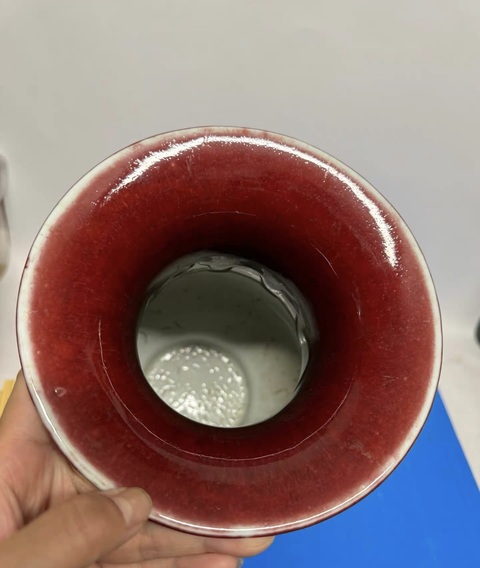 古玩陶瓷紅釉大口瓶真品鑒賞圖