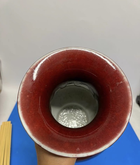 古玩陶瓷紅釉大口瓶真品鑒賞圖