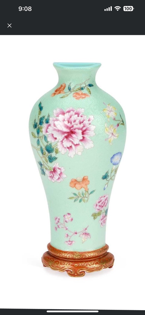 古玩陶瓷花卉紋粉彩壁瓶真品鑒賞圖