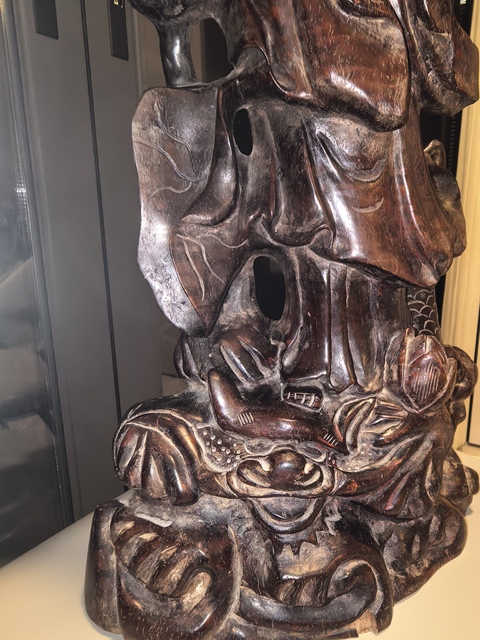 古玩雜項(xiàng)紅木雕蓮花站像觀音真品鑒賞圖