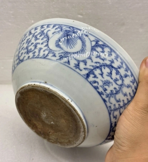 古玩陶瓷纏枝花卉紋青花研缽真品鑒賞圖