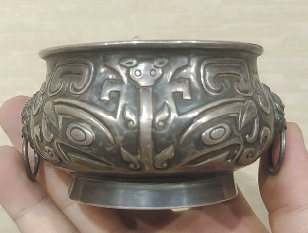 古玩銅器銀爐真品鑒賞圖