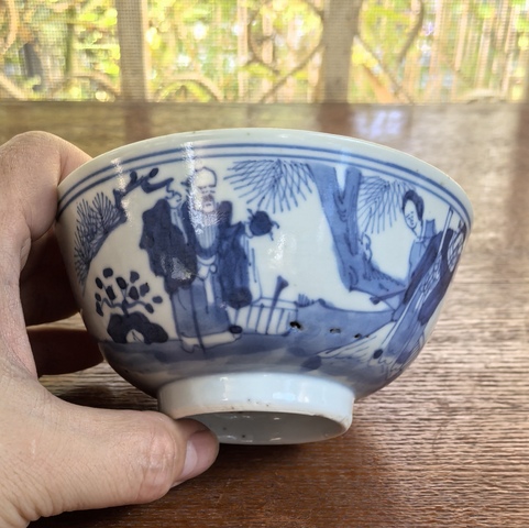 古玩陶瓷晚清三星高照圖青花茶圓拍賣,當前價格600元