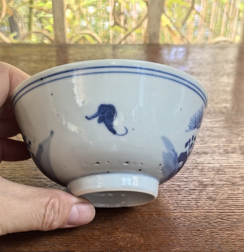 古玩陶瓷晚清三星高照圖青花茶圓拍賣,當前價格600元
