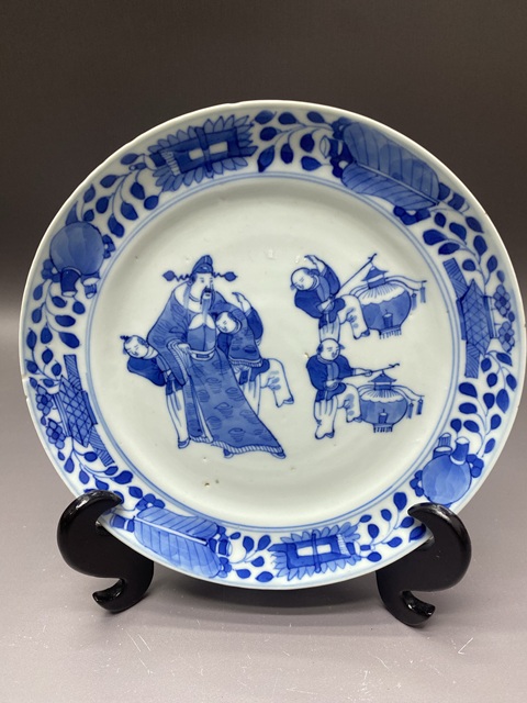 古玩陶瓷清咸豐·【太白醉酒】人物故事青花盤拍賣，當前價格2260元