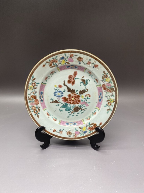 古玩陶瓷清雍正·細路粉彩花卉紋折沿盤拍賣,當前價格1690元