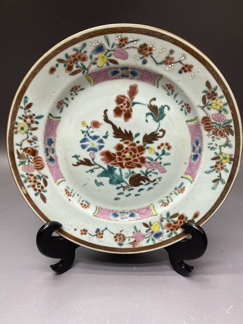 古玩陶瓷清雍正·細路粉彩花卉紋折沿盤拍賣,當前價格1690元