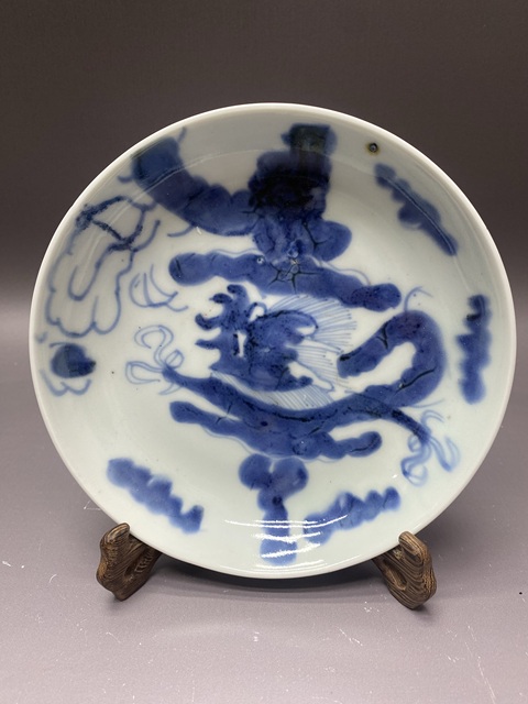 古玩陶瓷清中期·過墻龍·青花盤拍賣,當前價格1960元