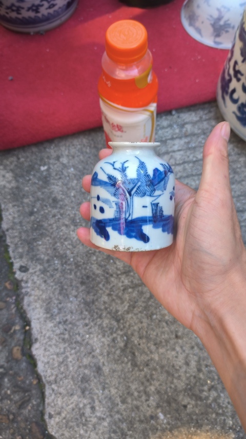 古玩陶瓷晚清青花水盂真品鑒賞圖