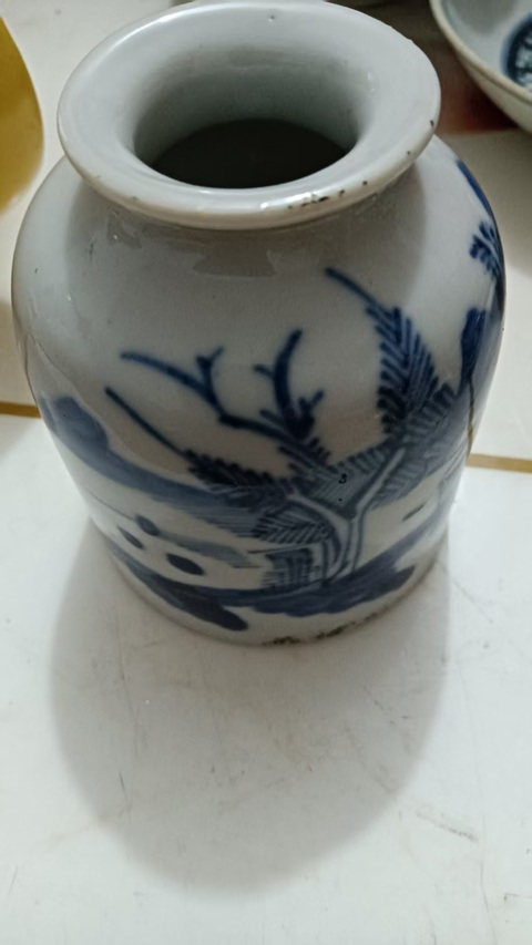 古玩陶瓷晚清青花水盂真品鑒賞圖