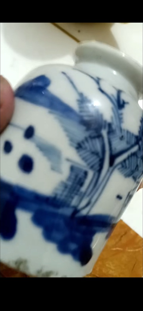 古玩陶瓷晚清青花水盂真品鑒賞圖