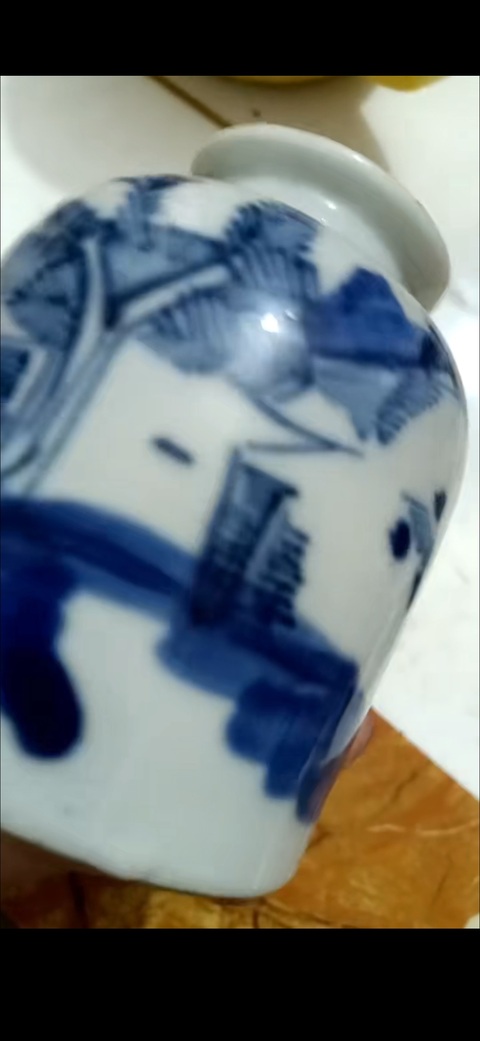 古玩陶瓷晚清青花水盂真品鑒賞圖