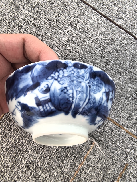 古玩陶瓷樵漁耕讀山水紋青花碗真品鑒賞圖