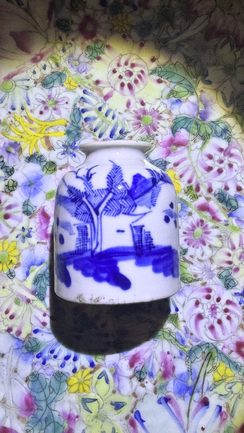 古玩陶瓷青花山水紋水盂真品鑒賞圖