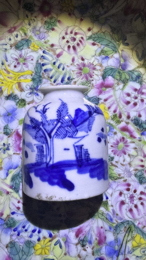 古玩陶瓷青花山水紋水盂真品鑒賞圖