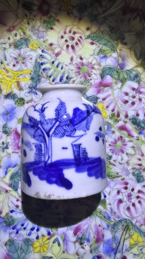 古玩陶瓷青花山水紋水盂真品鑒賞圖
