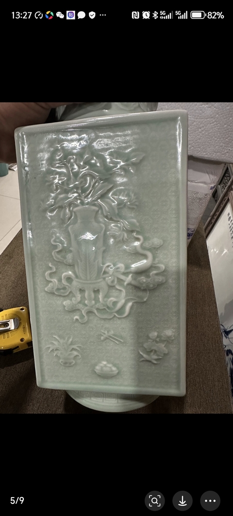 古玩陶瓷青釉琮式瓶真品鑒賞圖