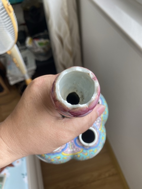古玩陶瓷晚清細路粉彩五孔瓶真品鑒賞圖