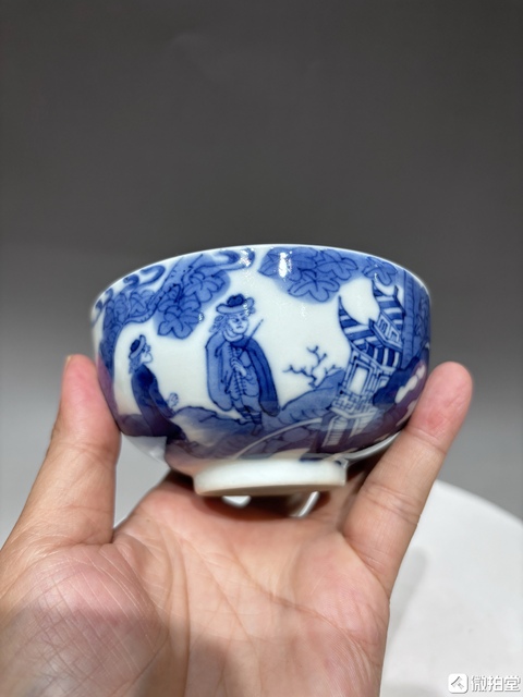 古玩陶瓷清道光青花山水人物圖碗真品鑒賞圖