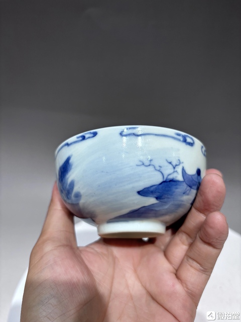 古玩陶瓷清道光青花山水人物圖碗真品鑒賞圖
