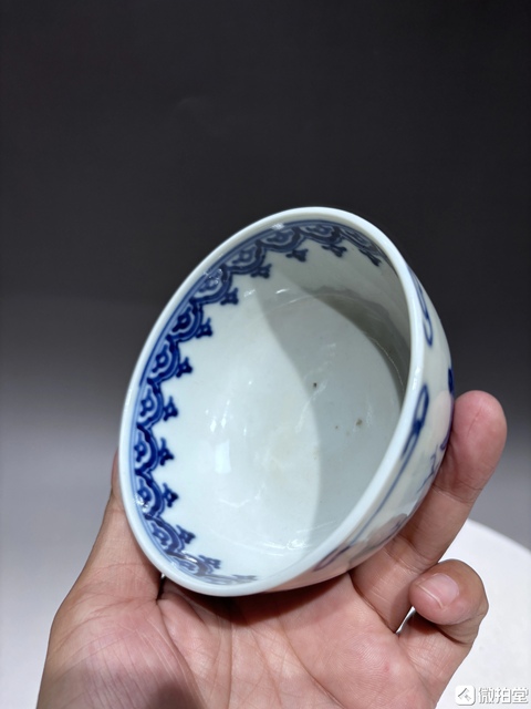 古玩陶瓷清道光青花山水人物圖碗真品鑒賞圖