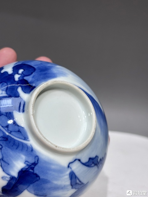 古玩陶瓷清道光青花山水人物圖碗真品鑒賞圖