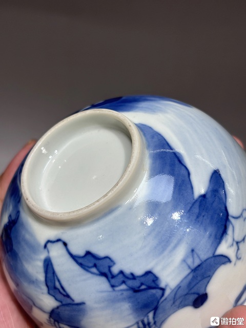 古玩陶瓷清道光青花山水人物圖碗真品鑒賞圖