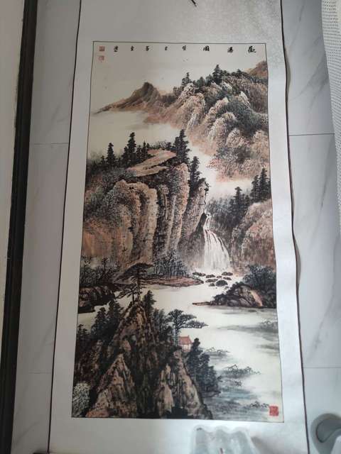 古玩字畫俞長林山水觀瀑圖真品鑒賞圖