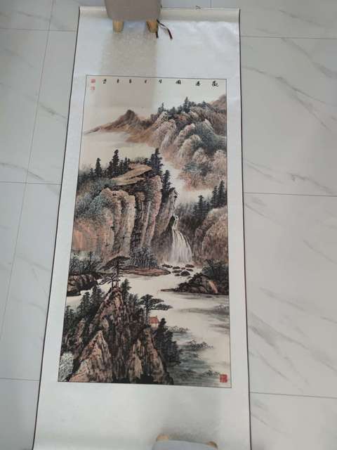 古玩字畫俞長林山水觀瀑圖真品鑒賞圖