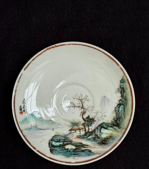 古玩陶瓷民國細路粉彩盤真品鑒賞圖