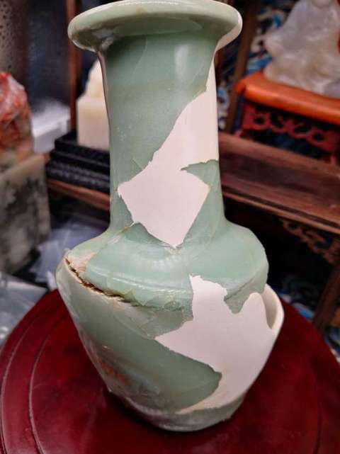 古玩陶瓷龍泉青瓷紙槌瓶，平臺不允許估價真品鑒賞圖