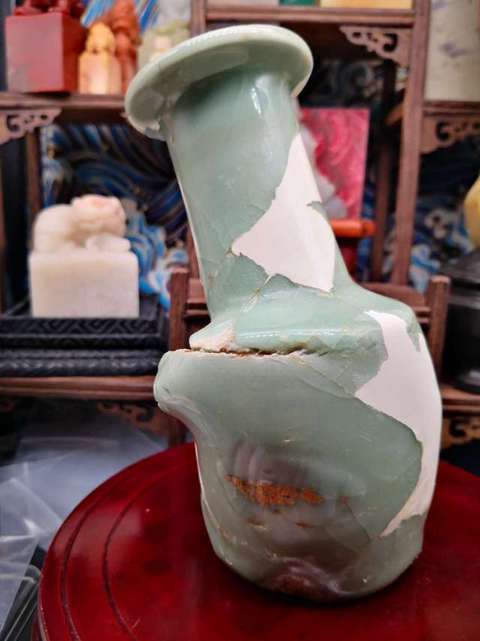 古玩陶瓷龍泉青瓷紙槌瓶，平臺不允許估價真品鑒賞圖