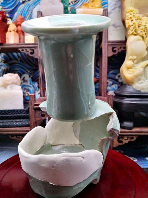 古玩陶瓷龍泉青瓷紙槌瓶，平臺不允許估價真品鑒賞圖