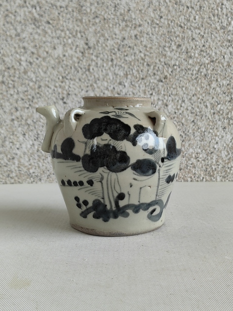 古玩陶瓷青花花卉詩文四系壺拍賣,當前價格450元