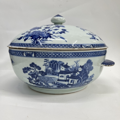 古玩陶瓷青花山水亭臺樓閣大溫鍋真品鑒賞圖