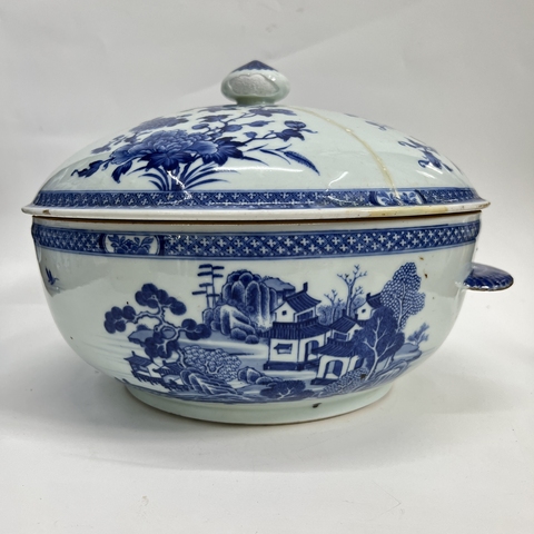 古玩陶瓷青花山水亭臺樓閣大溫鍋真品鑒賞圖