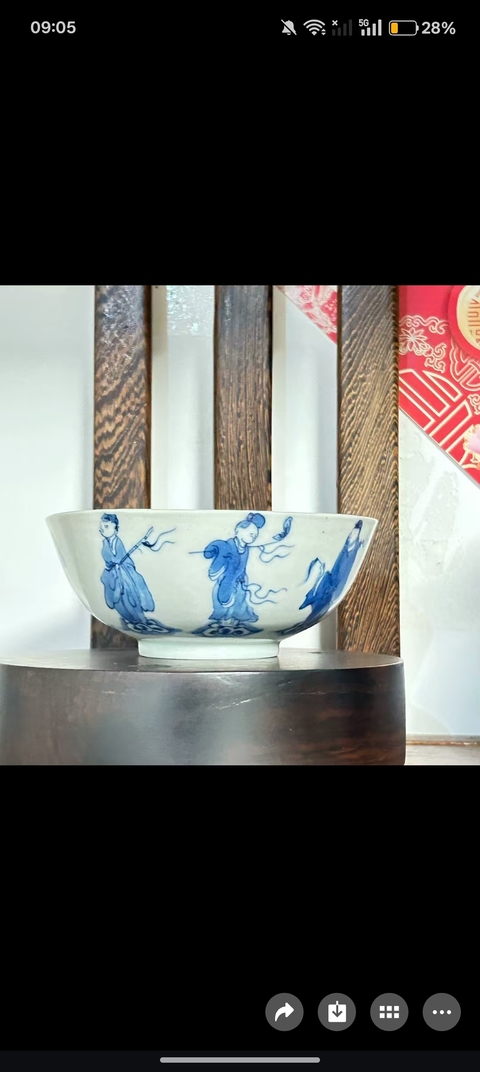 古玩陶瓷晚清青花八仙碗真品鑒賞圖