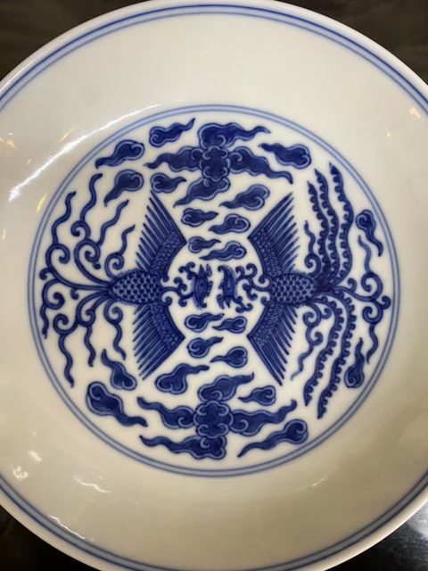古玩陶瓷鸞鳳和鳴青花盤真品鑒賞圖