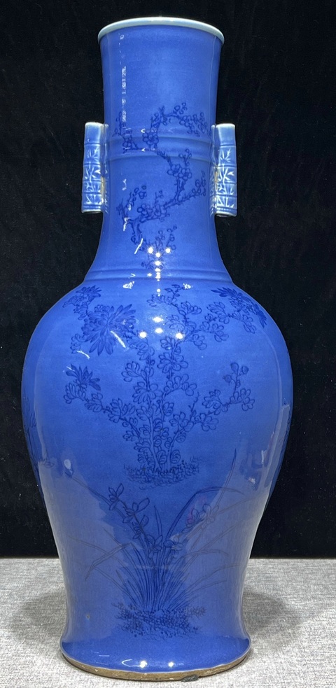 古玩陶瓷藍上藍貫耳瓶真品鑒賞圖