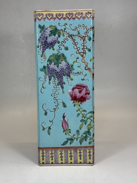 古玩陶瓷花鳥紋四方倭角帽筒真品鑒賞圖