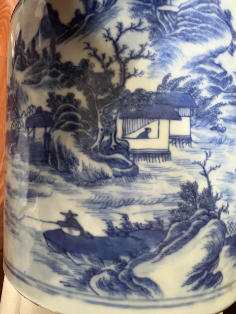 古玩陶瓷青花山水紋筆筒真品鑒賞圖
