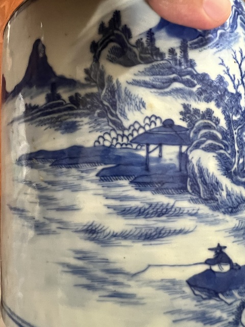 古玩陶瓷青花山水紋筆筒真品鑒賞圖